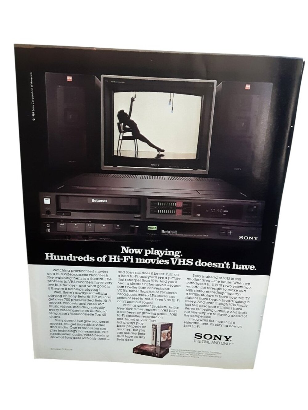 1984 Sony Betamax Hi-Fi VCR Print Ad VHS Comparison Home Video